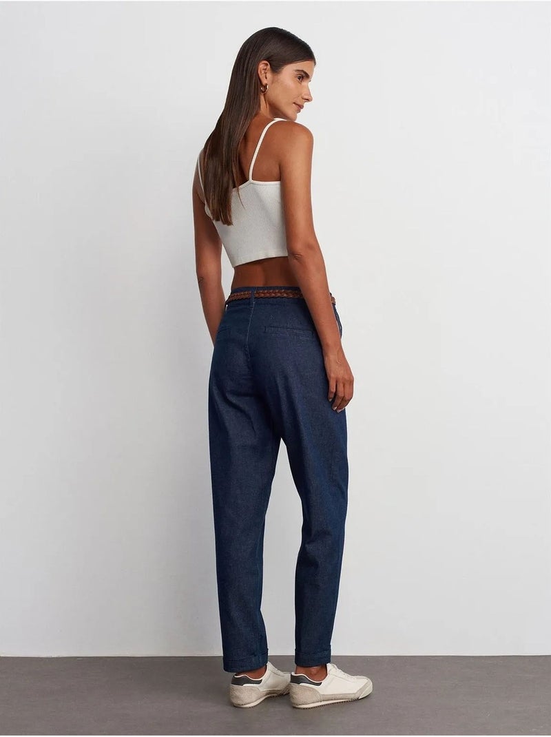 Jean femme taille haute à jambe droite dilvin Bleu outremer - Kiabi