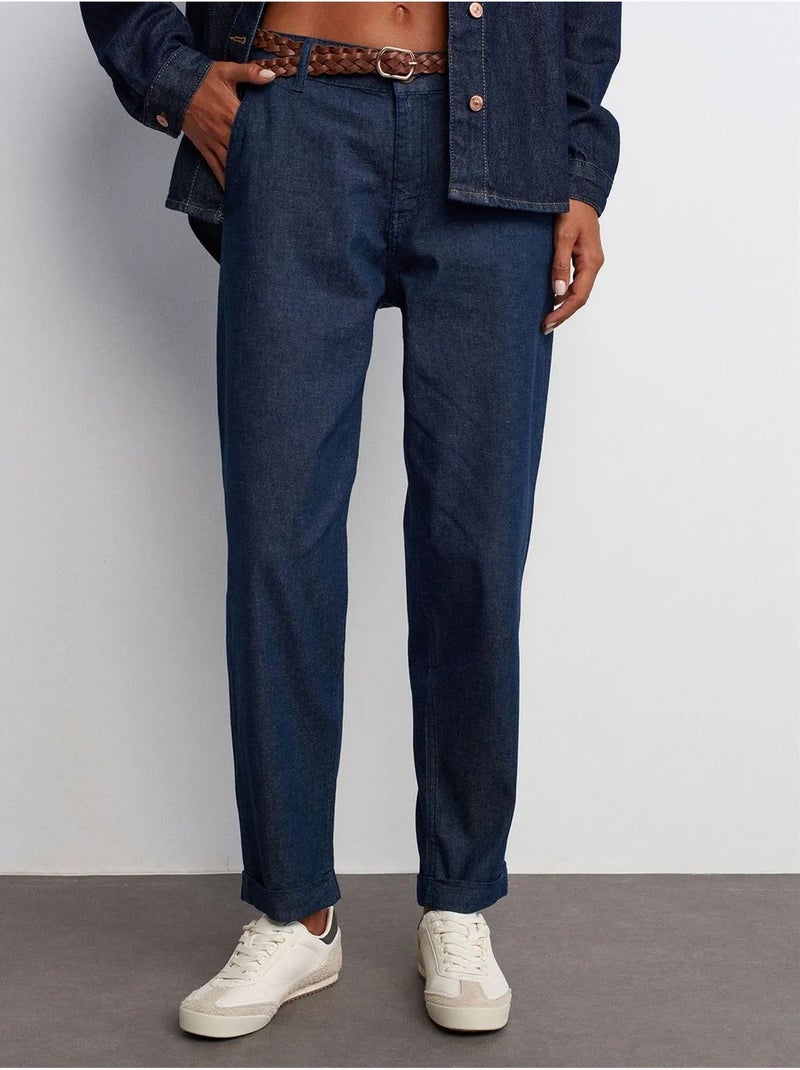 Jean femme taille haute à jambe droite dilvin Bleu outremer - Kiabi