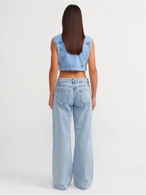 Jean Femme Taille Haute À Jambe Large - Kiabi