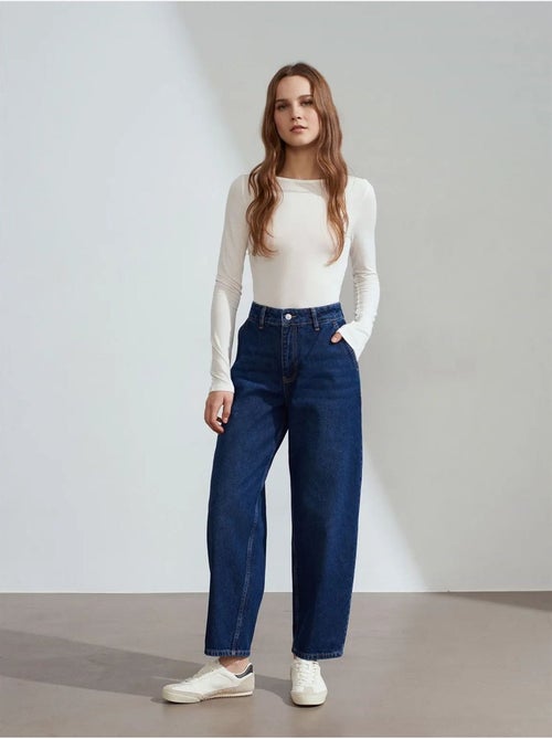 Jean Femme Taille Haute À Jambe Large - Kiabi