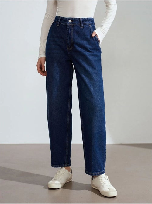 Jean Femme Taille Haute À Jambe Large - Kiabi