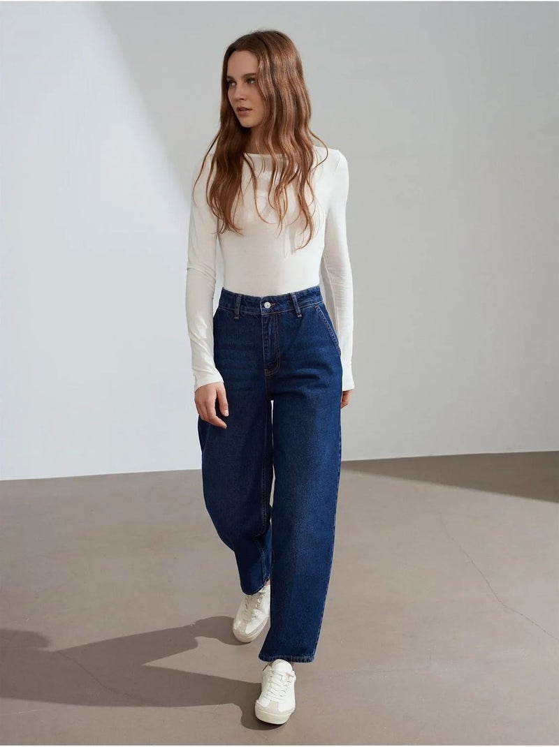 Jean Femme Taille Haute À Jambe Large Bleu outremer - Kiabi