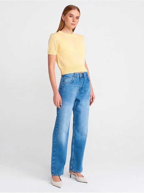 Jean Femme Taille Haute À Jambe Large - Kiabi