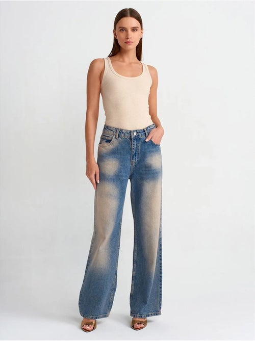 Jean Femme Taille Haute À Jambe Large - Kiabi