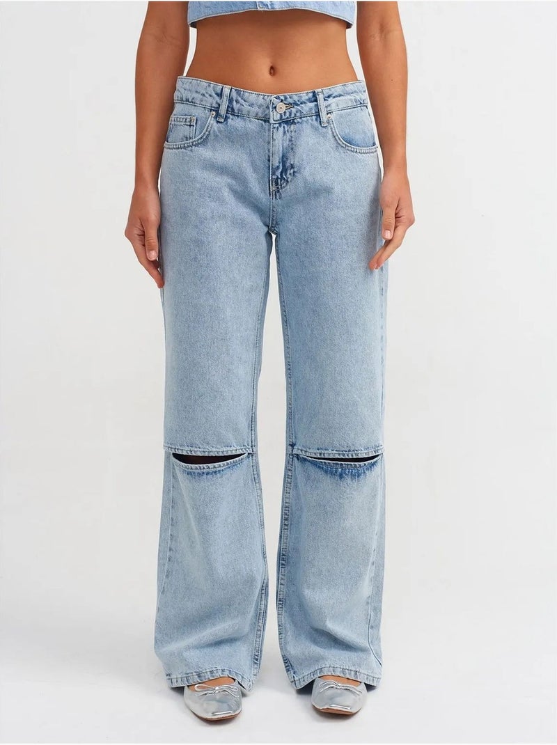 Jean femme taille haute à jambe large dilvin Bleu clair - Kiabi