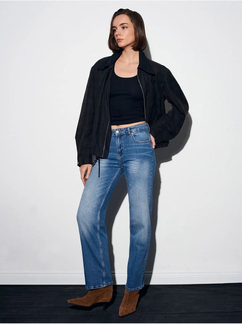 Jean femme taille haute à jambe large dilvin Bleu saphir - Kiabi