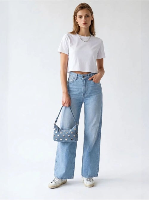 Jean femme taille haute à jambe large mixray - Kiabi Jean femme taille haute à jambe large mixray - Kiabi