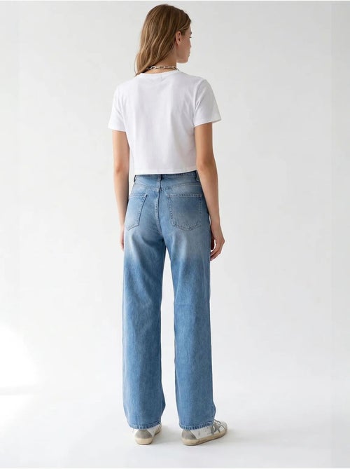 Jean femme taille haute à jambe large mixray - Kiabi Jean femme taille haute à jambe large mixray - Kiabi