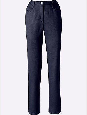 Jean femme taille haute avec ceinture élastique et poches - Taille courte - Moda Vilona