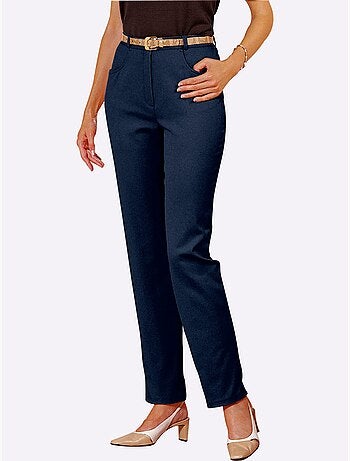 Jean femme taille haute avec ceinture élastique et poches - Taille courte - Moda Vilona