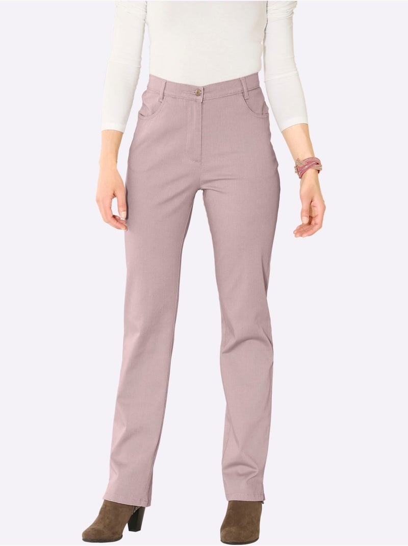Jean femme taille haute avec ceinture élastique et fentes cheville - Taille courte - Moda Vilona Rose - Kiabi