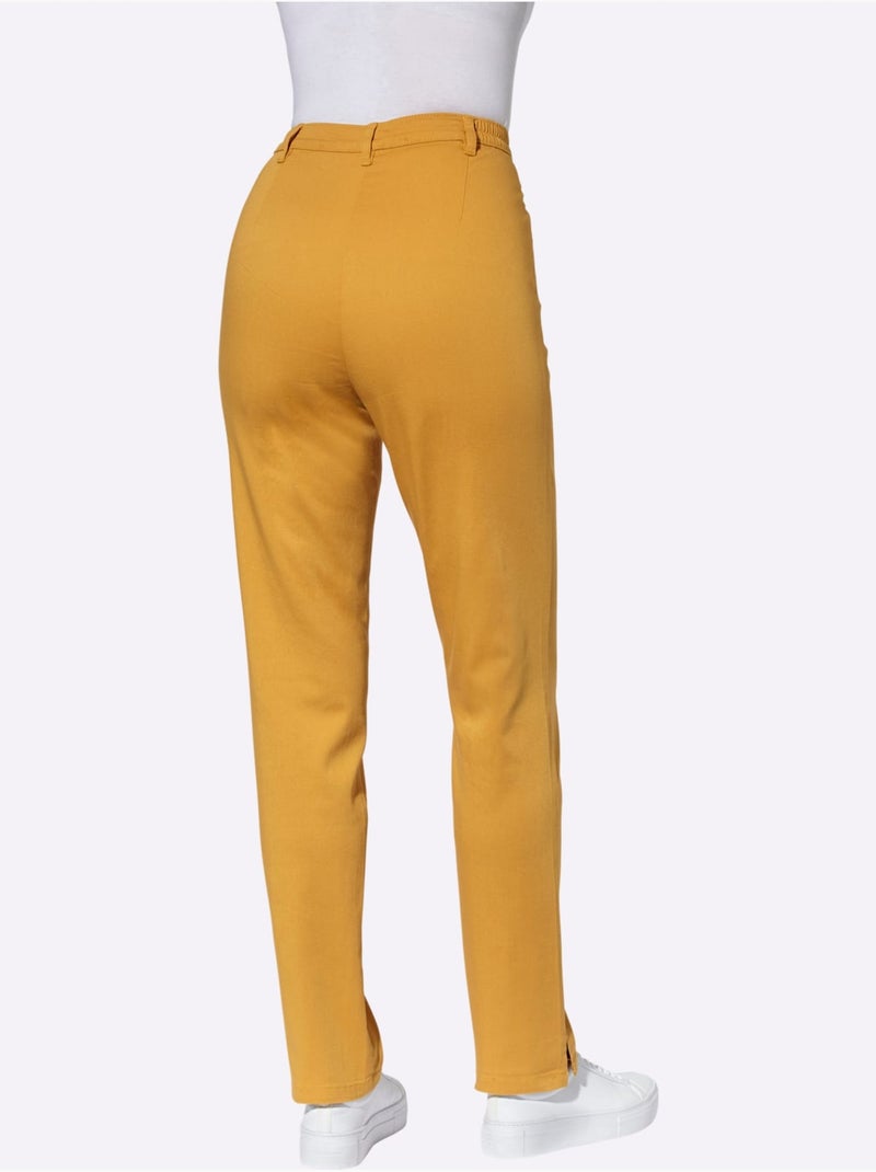Jean femme taille haute avec ceinture élastique et fentes chevilles - Taille courte - Moda Vilona Ocre - Kiabi