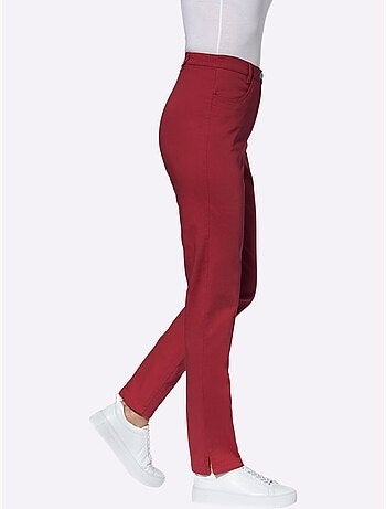 Jean femme taille haute avec ceinture élastique et fentes chevilles - Taille standard - Moda Vilona