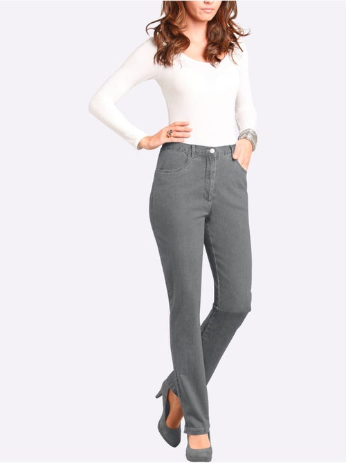 Jean femme taille haute avec ceinture élastique et poches - Taille courte - Moda Vilona - Kiabi