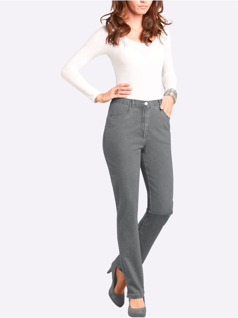 Jean femme taille haute avec ceinture élastique et poches - Taille courte - Moda Vilona Gris - Kiabi