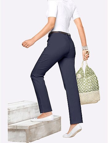 Jean femme taille haute avec ceinture élastique et fentes chevilles - Taille standard - Moda Vilona
