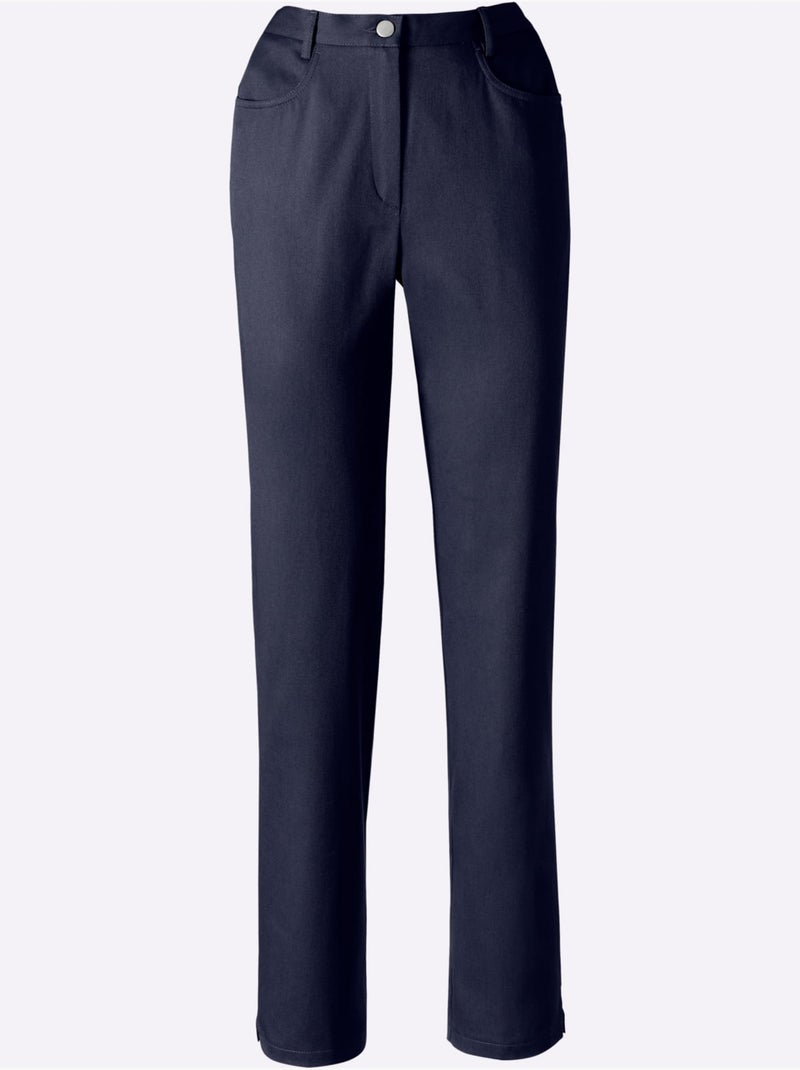 Jean femme taille haute avec ceinture élastique et poches - Taille standard - Moda Vilona Bleu marine - Kiabi