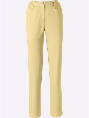 Jean femme taille haute avec ceinture élastique et fentes chevilles - Taille standard - Moda Vilona