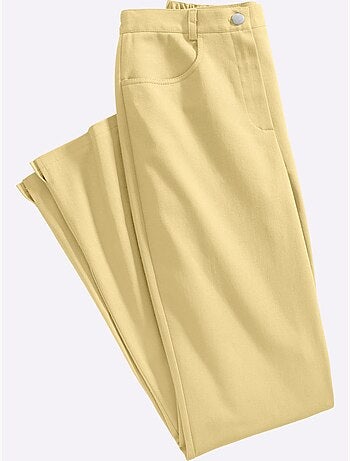 Jean femme taille haute avec ceinture élastique et fentes chevilles - Taille standard - Moda Vilona