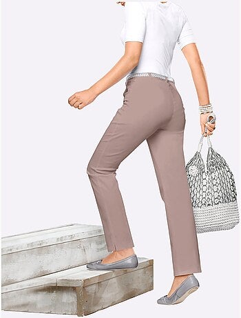Jean femme taille haute avec ceinture élastique et fentes chevilles - Taille standard - Moda Vilona
