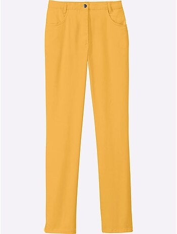 Jean femme taille haute avec ceinture élastique et poches devant - Taille extra courte - Moda Vilona
