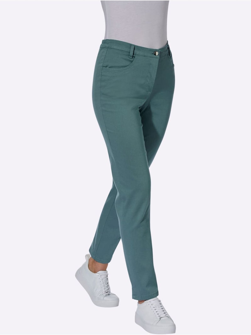 Jean femme taille haute flatteur avec ceinture élastique et poches - Taille courte - Moda Vilona Vert jade - Kiabi