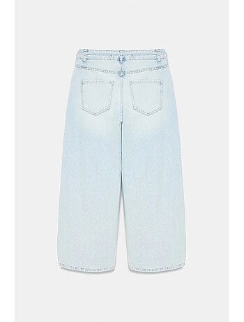 Jean femme taille haute, jambe large, longueur capri, dentelle dilvin