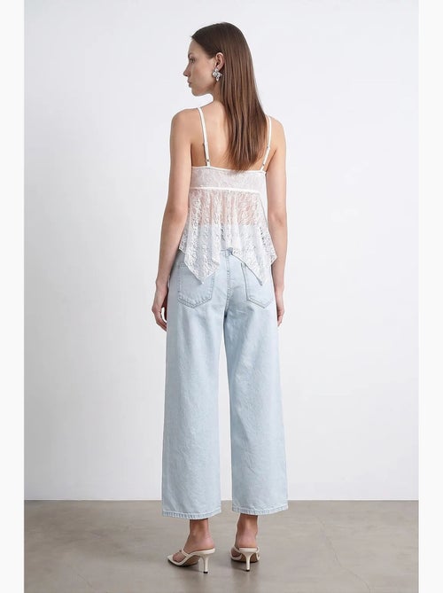 Jean femme taille haute, jambe large, longueur capri, dentelle dilvin - Kiabi