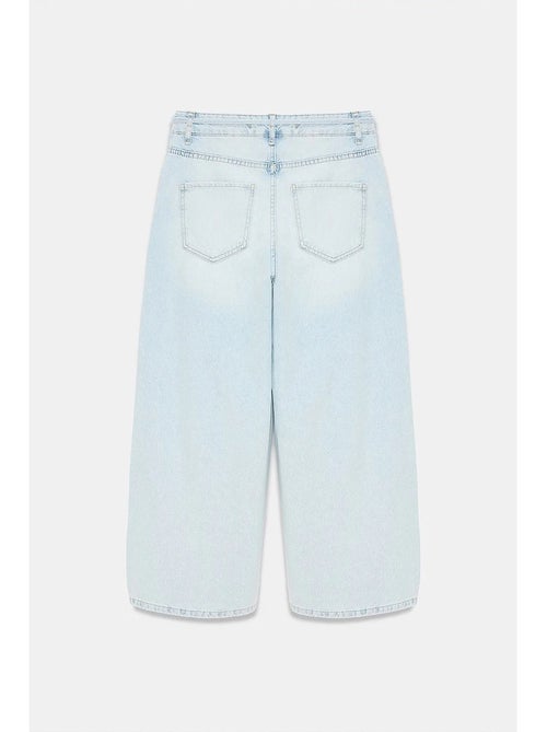 Jean femme taille haute, jambe large, longueur capri, dentelle dilvin - Kiabi