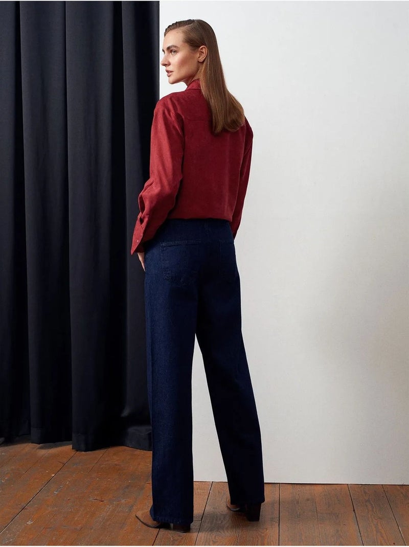 Jean femme taille mi-haute à jambe droite dilvin Bleu outremer - Kiabi