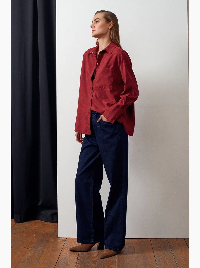 Jean femme taille mi-haute à jambe droite dilvin Bleu outremer - Kiabi