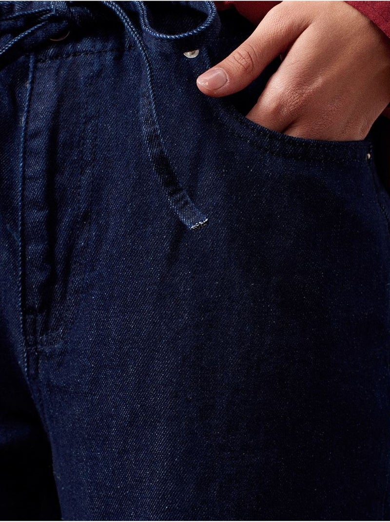 Jean femme taille mi-haute à jambe droite dilvin Bleu outremer - Kiabi