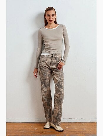 Jean femme taille mi-haute à jambe droite tie-dye dilvin