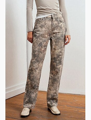 Jean femme taille mi-haute à jambe droite tie-dye dilvin