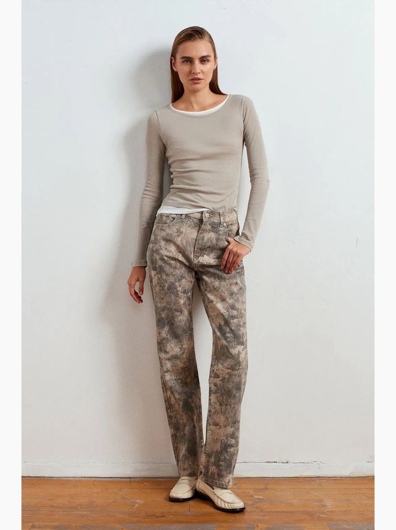 Jean femme taille mi-haute à jambe droite tie-dye dilvin Multicolore - Kiabi