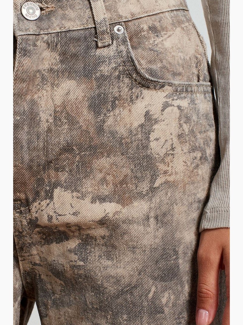 Jean femme taille mi-haute à jambe droite tie-dye dilvin Multicolore - Kiabi