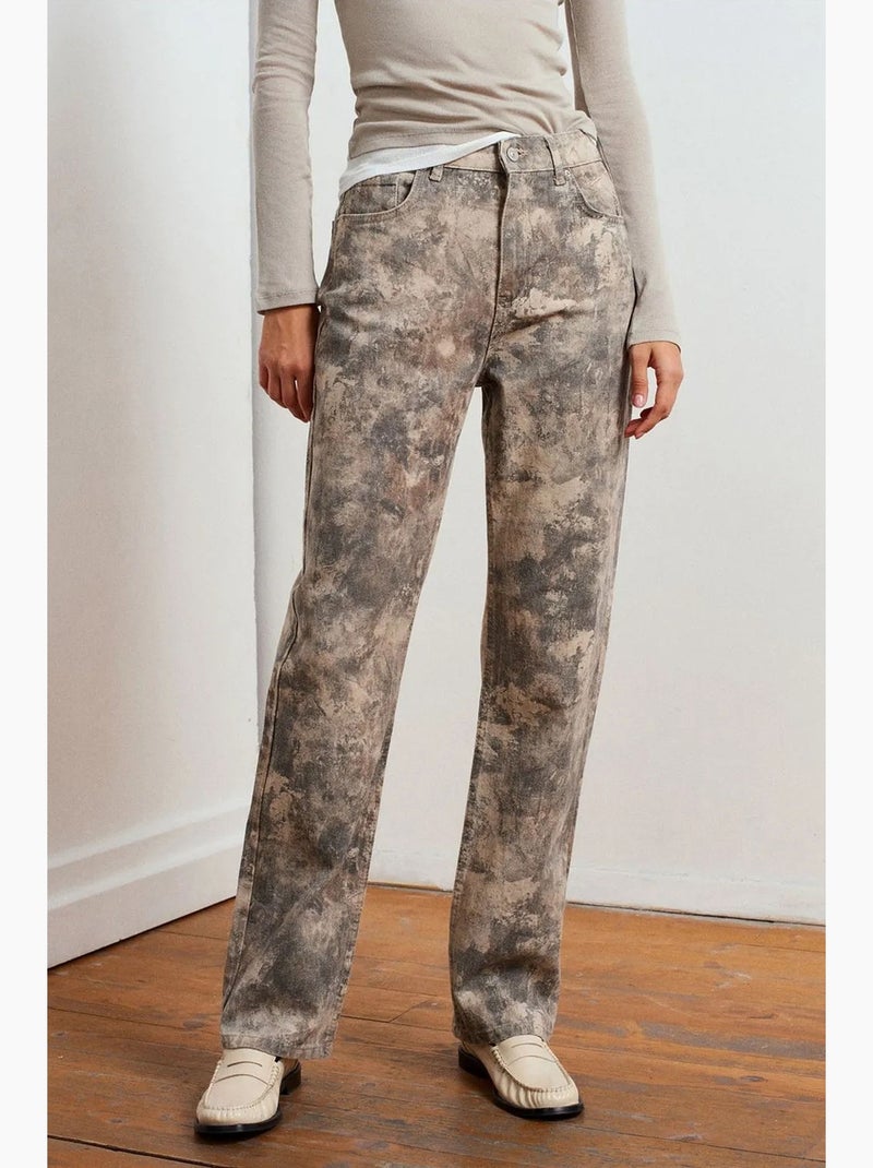 Jean femme taille mi-haute à jambe droite tie-dye dilvin Multicolore - Kiabi