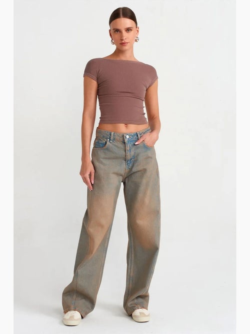 Jean femme taille mi-haute à jambe large dilvin - Kiabi Jean femme taille mi-haute à jambe large dilvin - Kiabi