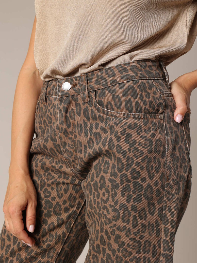 Jean flare 100% coton à motif léopard tendance 'Deeluxe' Marron cappuccino - Kiabi