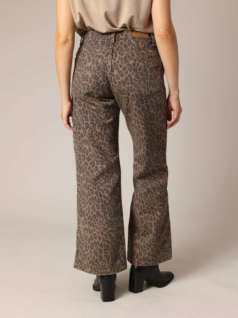 Jean flare 100% coton à motif léopard tendance 'Deeluxe' Marron cappuccino - Kiabi