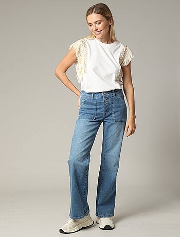 Jean flare en denim bleu avec braguette à fermeture à glissière 'Deeluxe'
