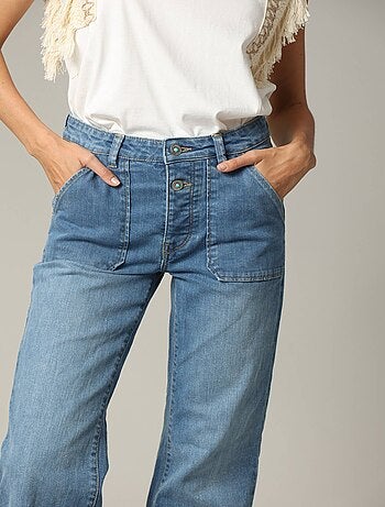 Jean flare en denim bleu avec braguette à fermeture à glissière 'Deeluxe'
