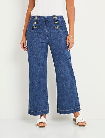 Jean flare extensible taille effet pont