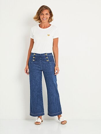 Jean flare extensible taille effet pont