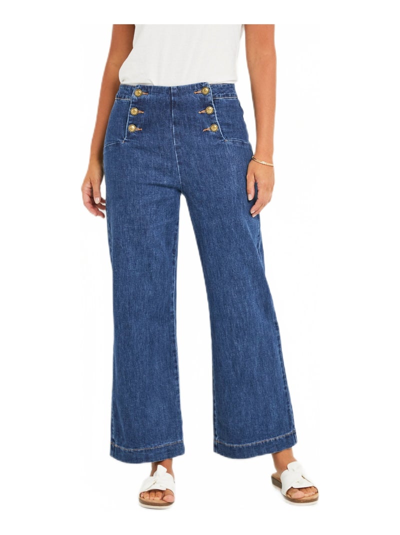 Jean flare extensible taille effet pont Bleu foncé - Kiabi