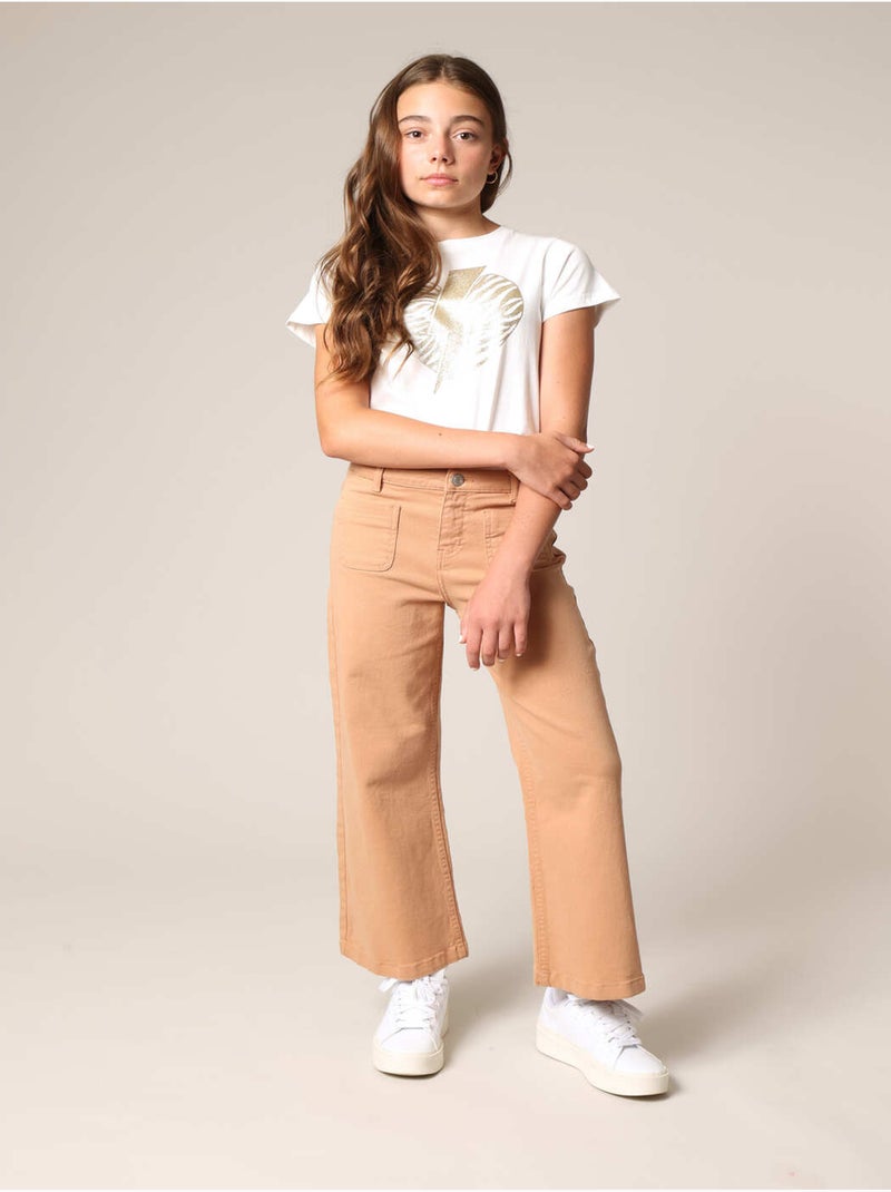 Jean flare fille à poches plaquées. 'Deeluxe' Marron cappuccino - Kiabi