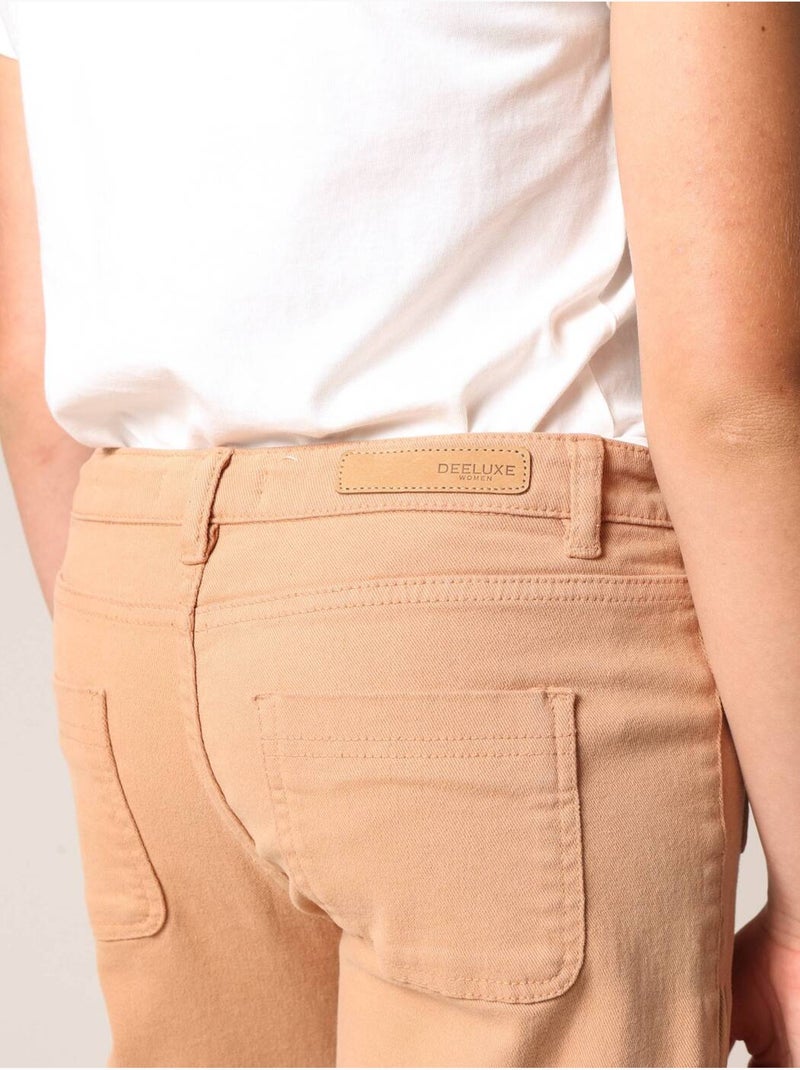 Jean flare fille à poches plaquées. 'Deeluxe' Marron cappuccino - Kiabi