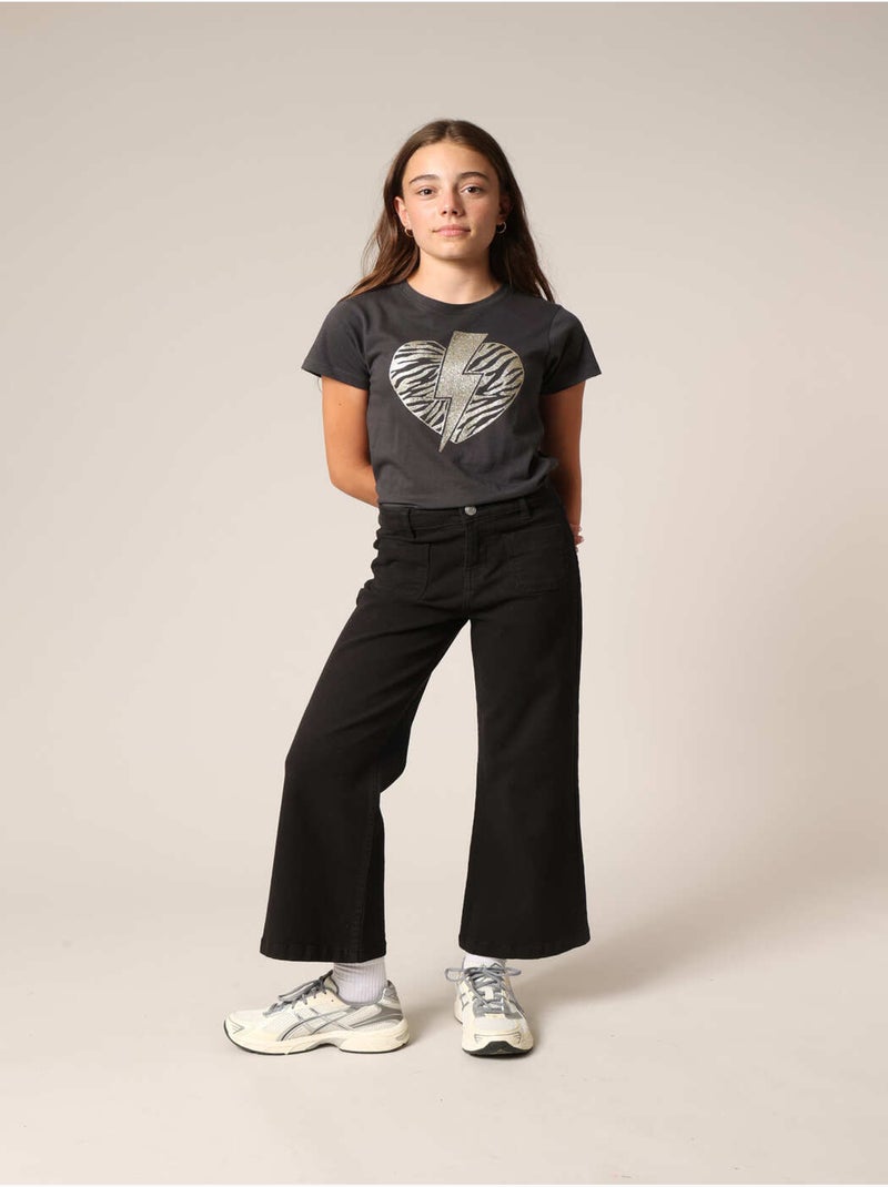 Jean flare fille à poches plaquées. 'Deeluxe' Noir - Kiabi