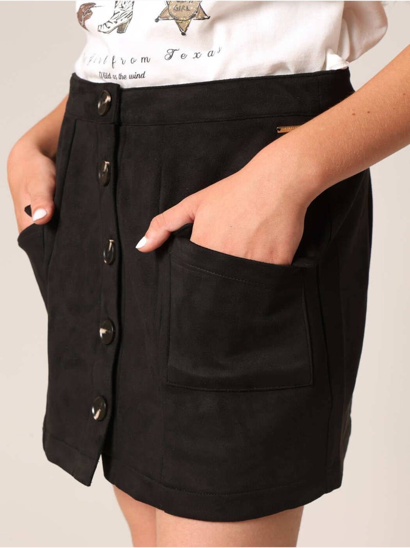 Jean flare fille à poches plaquées. 'Deeluxe' Noir - Kiabi