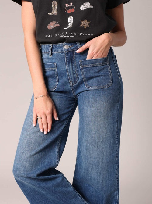 Jean flare taille haute avec grandes poches plaquées 'Deeluxe' - Kiabi